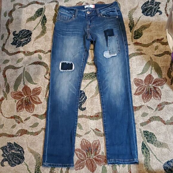 Cabi 5308 Slim Boyfriend Patchy Patched Jeans Patchwork Denim Size 2 Grunge Punk - Picture 2 of 9